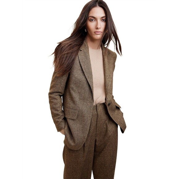 Banana Republic Remanso Donegal Blazer Brown Italian Wool Silk Blend Size 10 - Picture 1 of 12